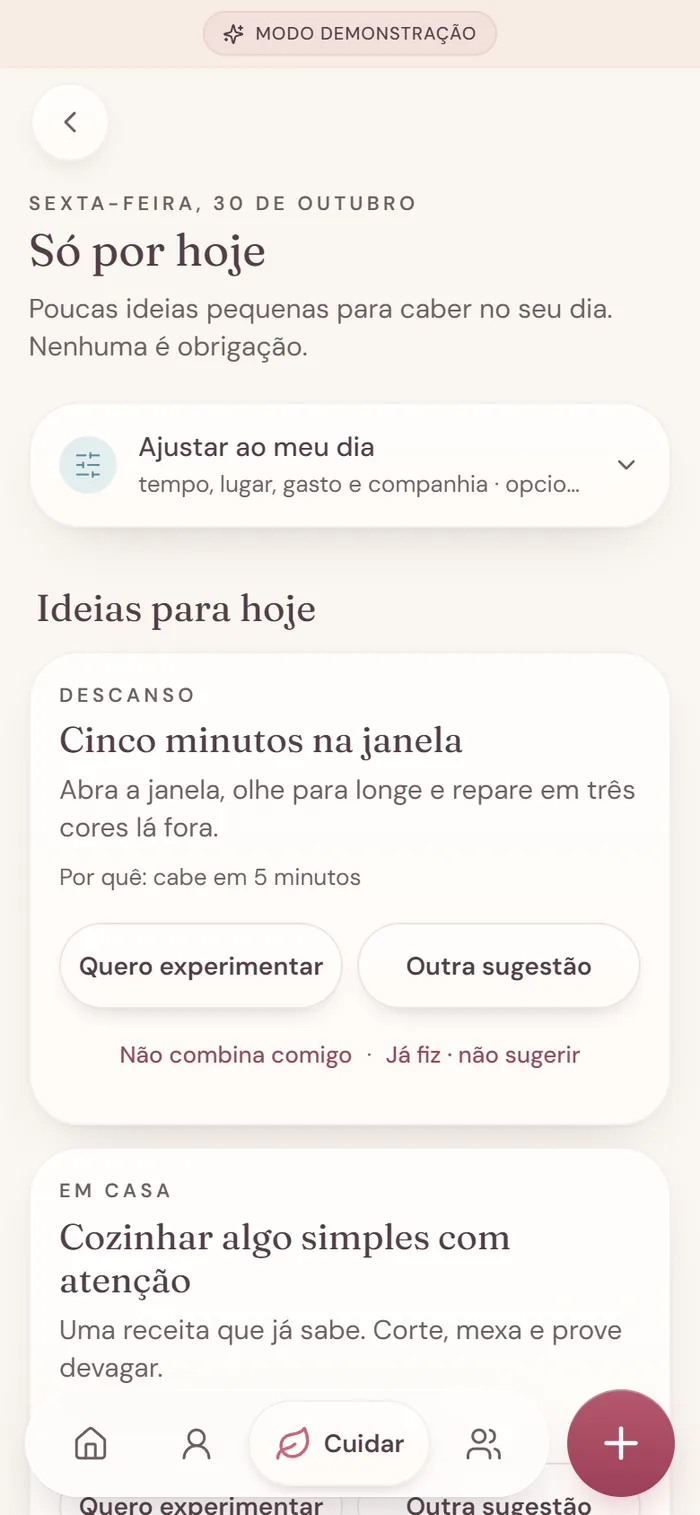 Tela Só por hoje com a ideia Cinco minutos na janela.